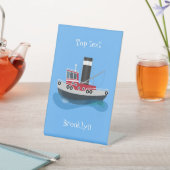 Mooie vissersboot cartoonillustratie reclamebord met voetstuk (Insitu)