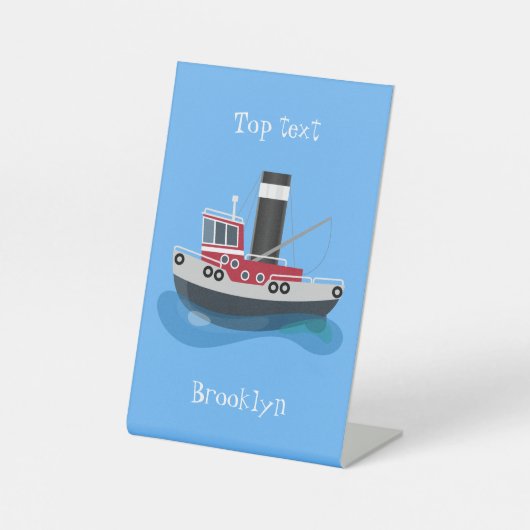 Mooie vissersboot cartoonillustratie reclamebord met voetstuk (Voorkant)