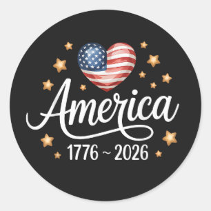 Mooie Vlag Hart 1776-2026 4 juli 250ste Ronde Sticker