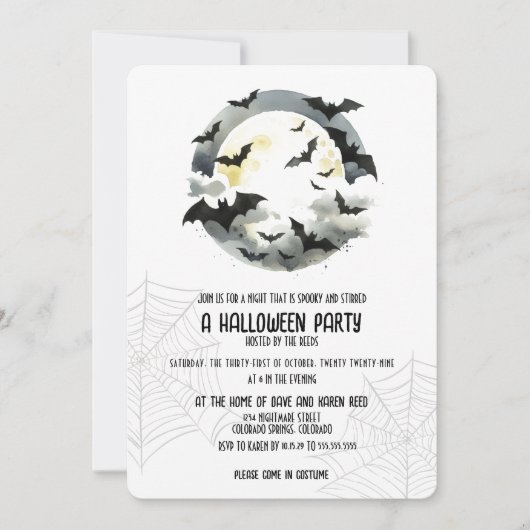 Mooie vleermuizen Halloween Party Kaart (Voorkant)