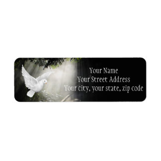 Mooie vliegende duif in zonlicht etiket