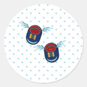 Mooie vliegende gevleugelde babyschoentjes in blau ronde sticker