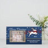 Mooie vliegende rendieren Kerst foto groet Feestdagenkaart (Staand voorkant)