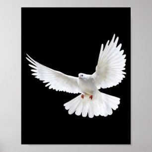Mooie Vliegende Vreedzame Witte Duif Foto Silhouet Poster