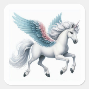 Mooie vliegende witte Pegasus-stickerblad Vierkante Sticker