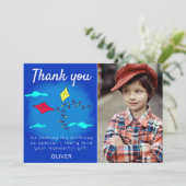 Mooie Vliegers Rood Geel Naam Kinderen Verjaardag  Bedankkaart (Staand voorkant)