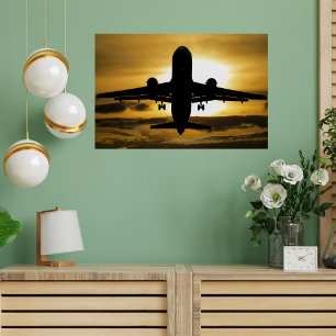 Mooie vliegtuig- en zonsondergangsfoto, leuke luch perfect poster