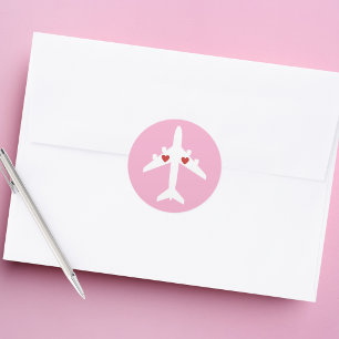 Mooie Vliegtuig Hartjes Meisje Piloot Roze Persoon Ronde Sticker