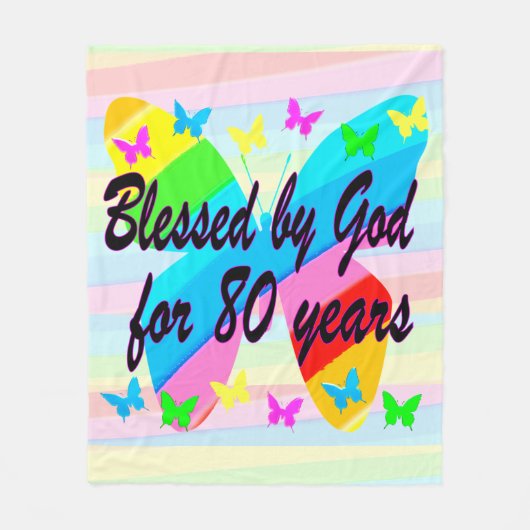 MOOIE VLINDER 80E VERJAARDAG ZEGEN DEKEN (Voorkant)