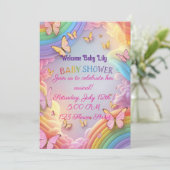 Mooie Vlinder Baby Meisje Uitnodiging (Staand voorkant)