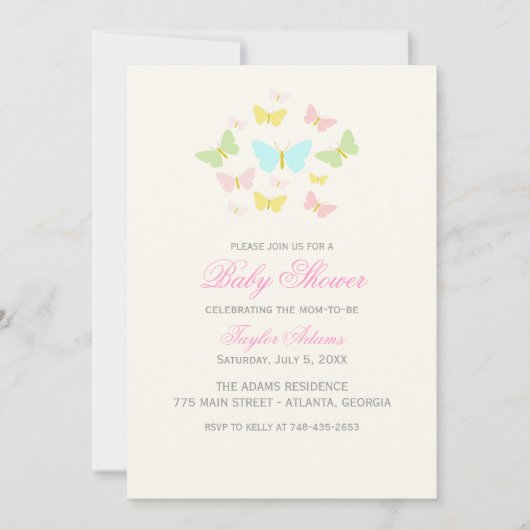 Mooie Vlinder Baby Shower Uitnodiging (Voorkant)