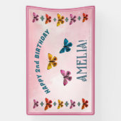 Mooie Vlinder Bloemen Meisje Verjaardagsfeestje Spandoek (Verticaal)