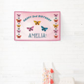 Mooie Vlinder Bloemen Meisje Verjaardagsfeestje Spandoek (Insitu)