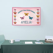 Mooie Vlinder Bloemen Meisje Verjaardagsfeestje Spandoek (Beurs)