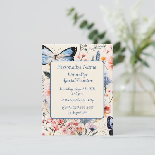 Mooie vlinder bloementuin bloemenontwerp kaart (Staand voorkant)