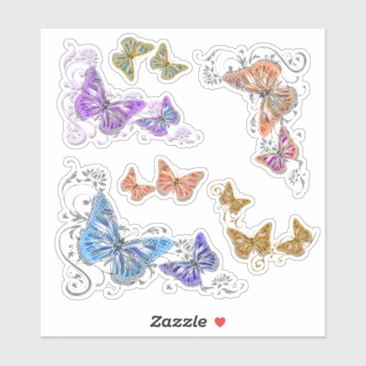 Mooie vlinder bloemenwerveling insecten sticker (Vel)