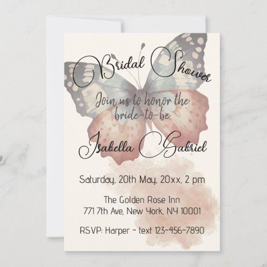 Mooie vlinder bruids douche uitnodiging (Voorkant)