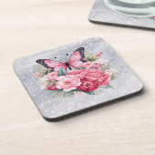 Mooie vlinder en bloemen bier onderzetter (Linkerzijde)