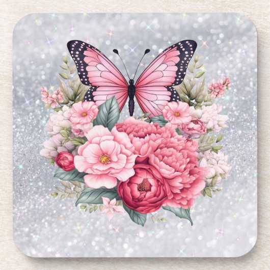Mooie vlinder en bloemen bier onderzetter (Voorkant)
