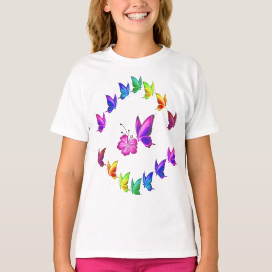 Mooie vlinder en bloemen, meisje t-shirt (Voorkant)