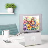 Mooie vlinder en bloemen sticker (Laptop op bureau)