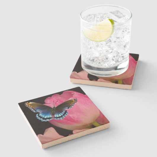Mooie vlinder en bloemen zandsteen Onderzetter (Zijkant)