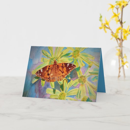 Mooie Vlinder en Daisies Waterverf Kaart (Gele Bloem)