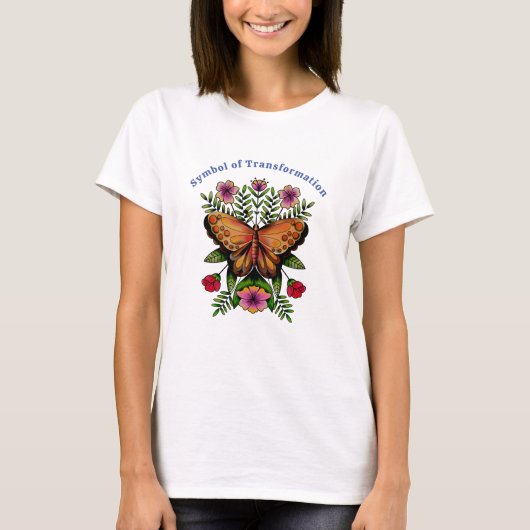 Mooie vlinder en kleurrijke bloemen t-shirt (Voorkant)