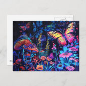 Mooie Vlinder en Paddenstoelen Fantasie Briefkaart (Voorkant / Achterkant)