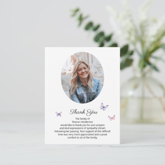 Mooie vlinder foto begrafenis Dank u Bedankkaart (Staand voorkant)