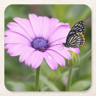 Mooie vlinder in roze bloemen kartonnen onderzetters