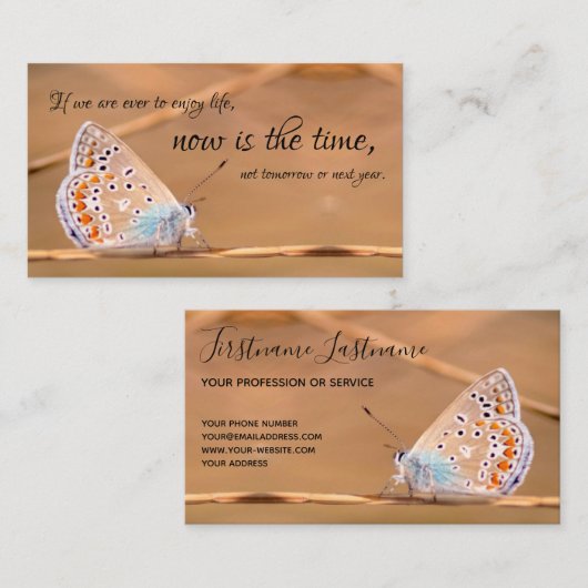 Mooie vlinder met motivatie citaat visitekaartje (Voorkant / Achterkant)