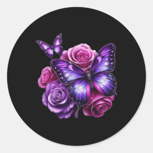 Mooie Vlinder Paarse Roos Vlinder Liefhebbers G Ronde Sticker