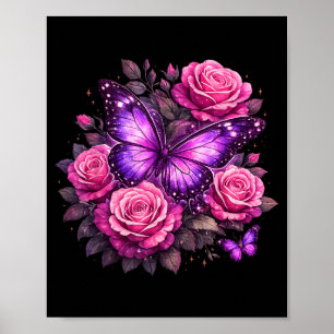 Mooie Vlinder Paarse Roos Vlinder Liefhebbers Poster