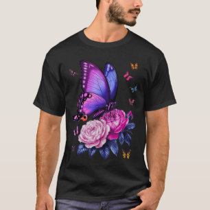 Mooie Vlinder Paarse Roos Vlinder Liefhebbers W T-shirt
