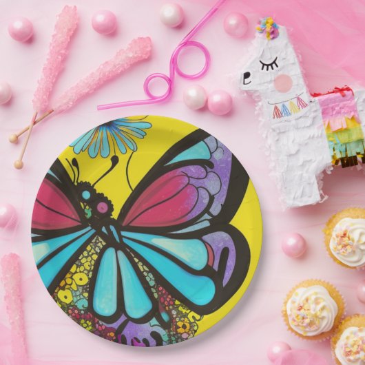 Mooie vlinder papieren bordje (Feest)