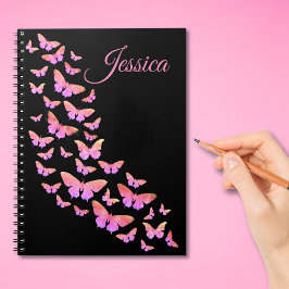 Mooie Vlinder Patroon roze monogram naam Notitieboek