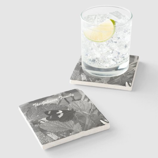 Mooie vlinder personaliseer je familie stenen onderzetter (Zijkant)