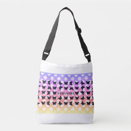 Mooie Vlinder & Regenboog Lucht Persoonlijke Naam Crossbody Tas