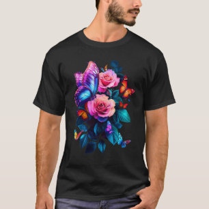 Mooie vlinder Roos Paarse vlinder liefhebbers W T-shirt