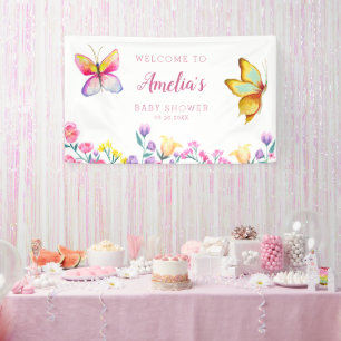 Mooie Vlinder Roze Baby Shower Spandoek