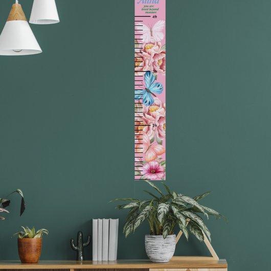 Mooie Vlinder Roze Bloem Meisjes Groeimeter Poster (Woonkamer 1)