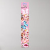 Mooie Vlinder Roze Bloem Meisjes Groeimeter Poster (Voorkant)