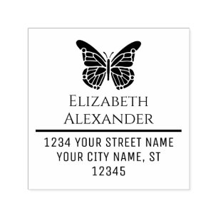 Mooie Vlinder Silhouet Naam Retouradres #1 Zelfinktende Stempel