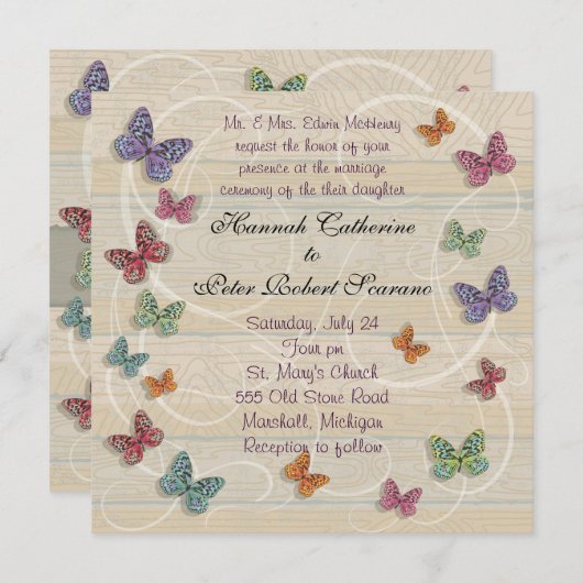 Mooie Vlinder Trouw Uitnodiging (Voorkant / Achterkant)