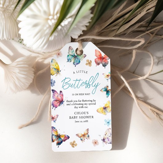 Mooie Vlinder Watercolor Meisje Baby Shower Cadeaulabel
