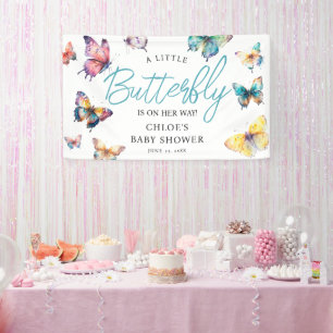 Mooie Vlinder Waterverf Meisje Baby shower Spandoek