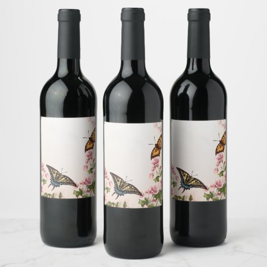Mooie vlinderbloemigen wijn etiket (Flessen)