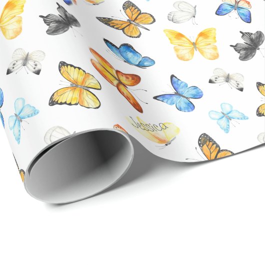 Mooie vlinderpatroonpatroonplaat met de naam Birth Cadeaupapier (Rol Hoek)