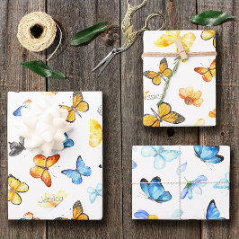 Mooie vlinderpatroonpatroonplaat met de naam Birth Inpakpapier Vel